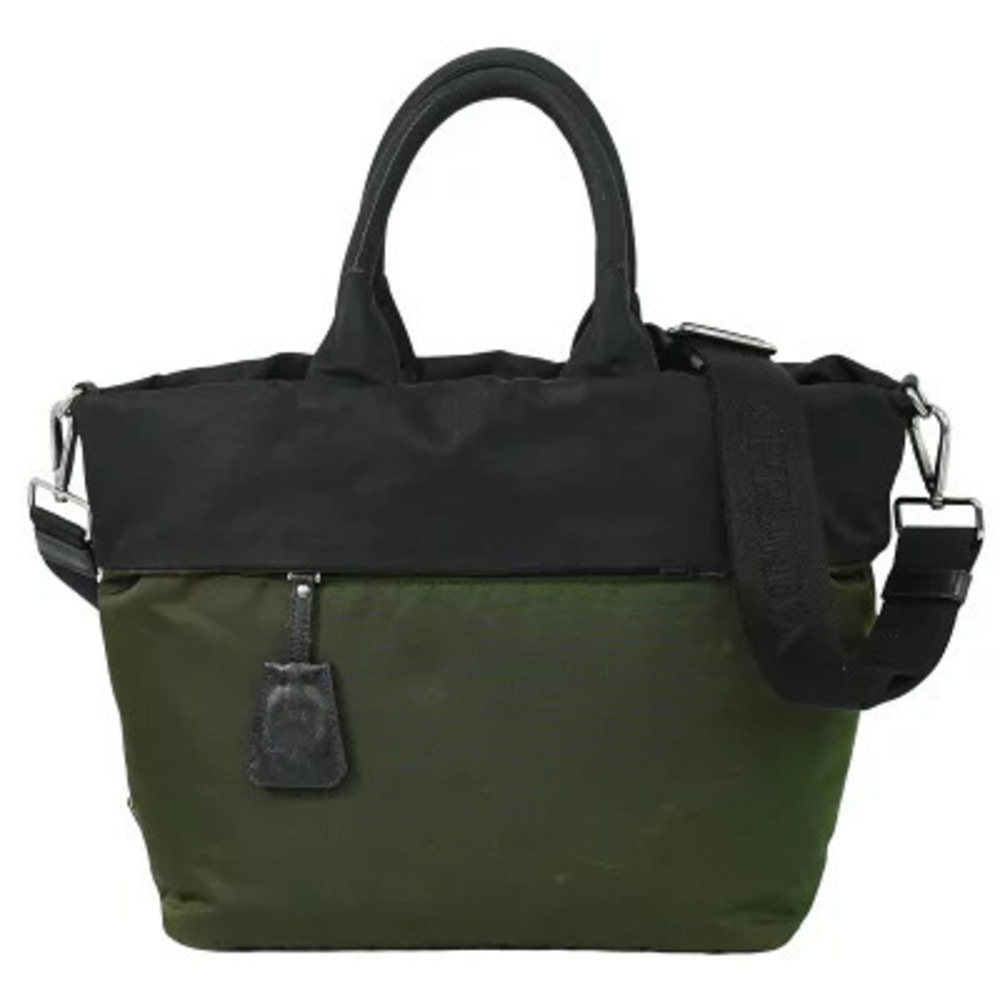 Prada Tessuto Double Reversible 2Way Shoulder Bag Khaki Green Black